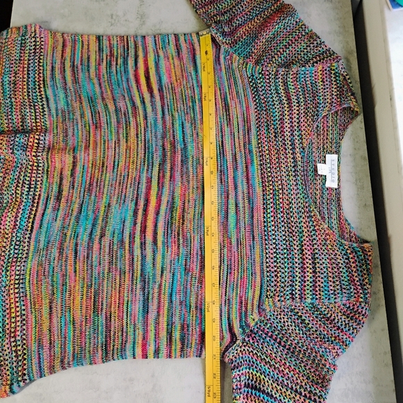 Studio JPR Rainbow Knit Top Womens Large Y2K Colorful Sheer Artsy Casual - Picture 9 of 10